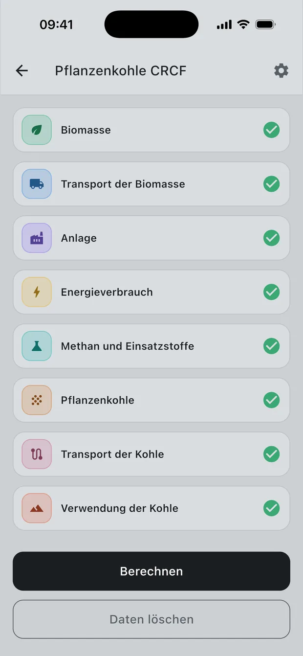 Die acht Abschnitte der Berechnung in Charmetrica