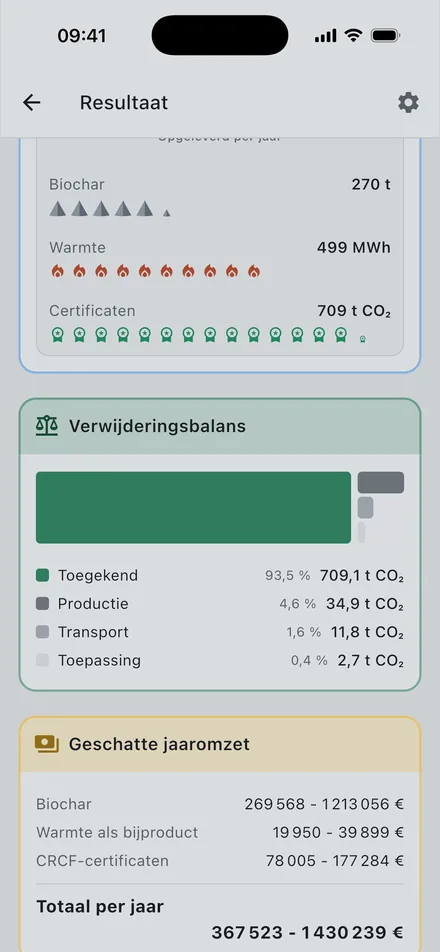 Schermafbeelding van Charmetrica: balans van de CO₂-verwijdering