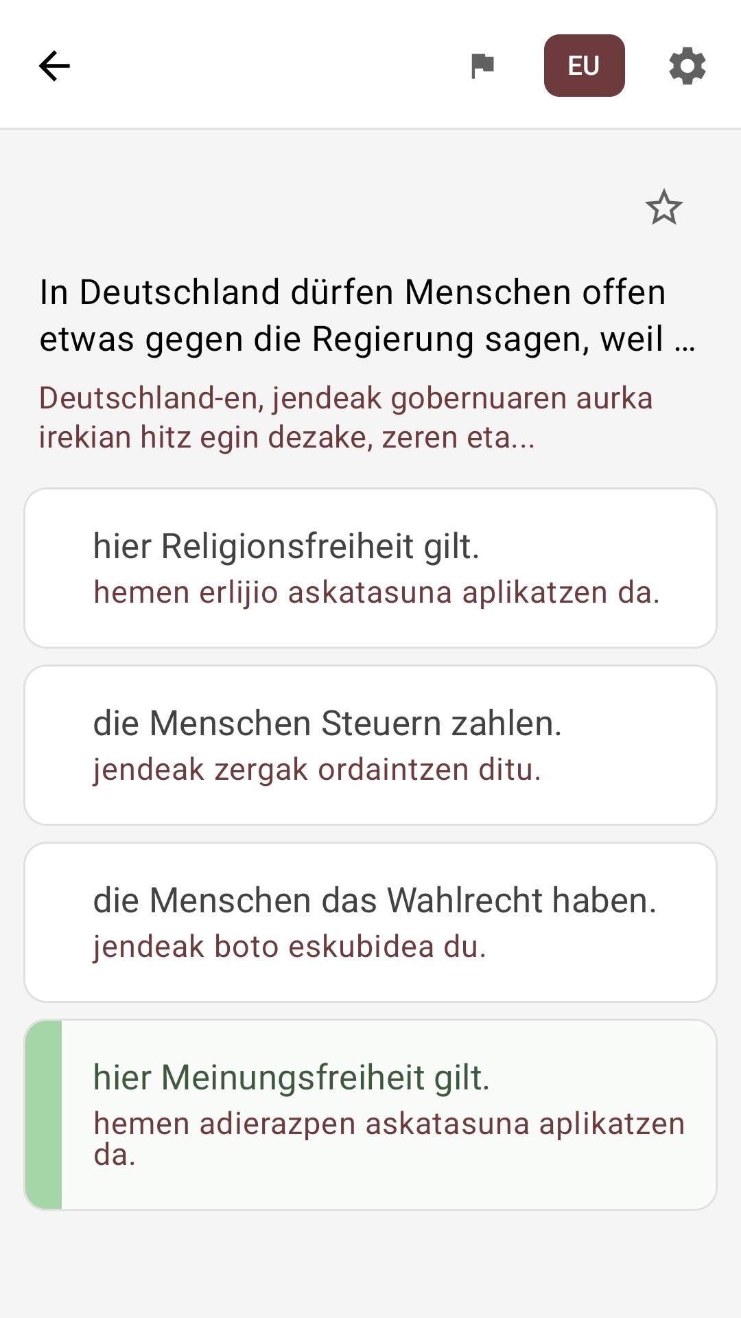 Galdera pantaila erantzunak euskarara itzulita