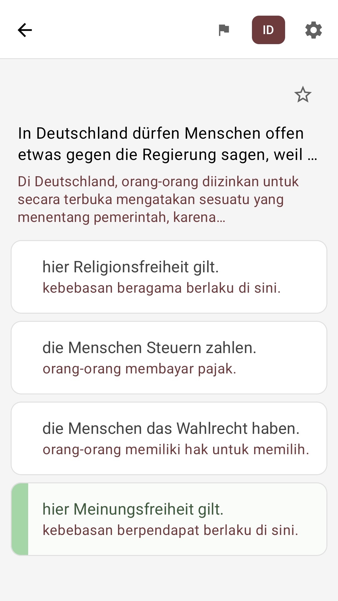Layar soal dengan jawaban diterjemahkan ke Bahasa Indonesia