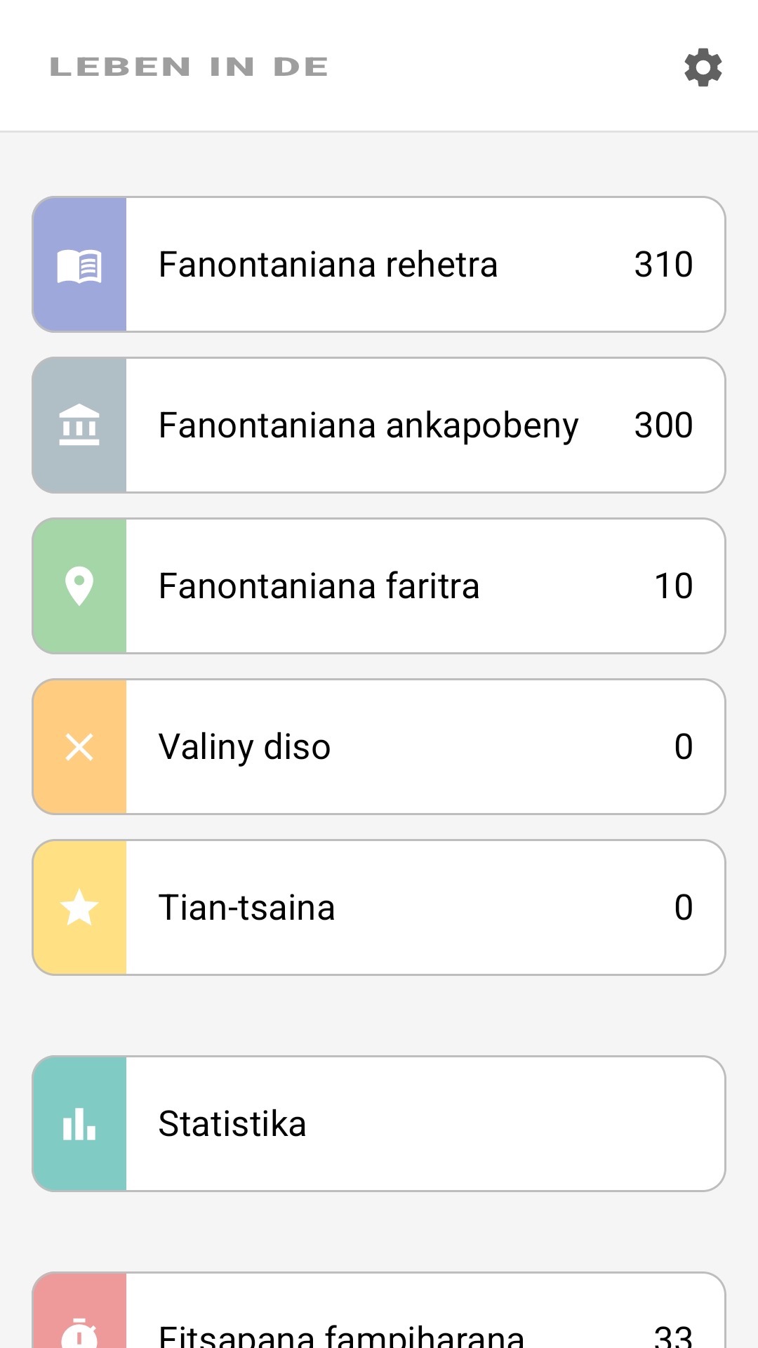 Pejy fandraisana ny rindranasa amin'ny teny Malagasy: fanontaniana rehetra, fanontanian'ny faritra, ankafiziko, antontan'isa