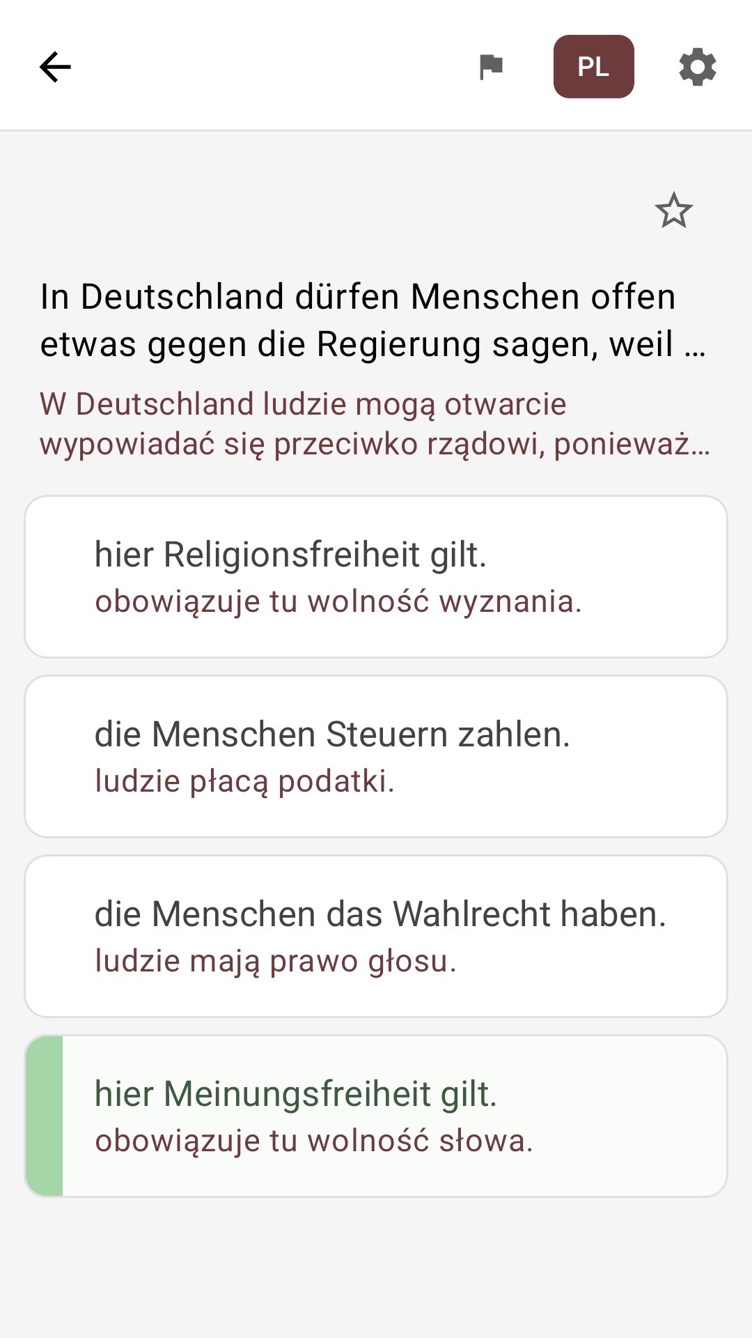 Ekran pytania z odpowiedziami przetłumaczonymi na polski