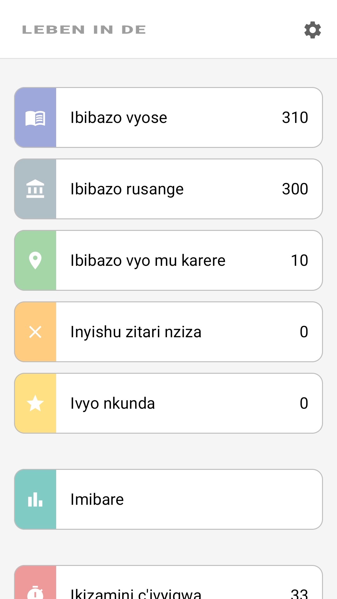 Urupapuro rw'itangiriro rw'isengesho mu Kirundi: ibibazo vyose, ibibazo vy'intara, ivyatoranijwe, imibare