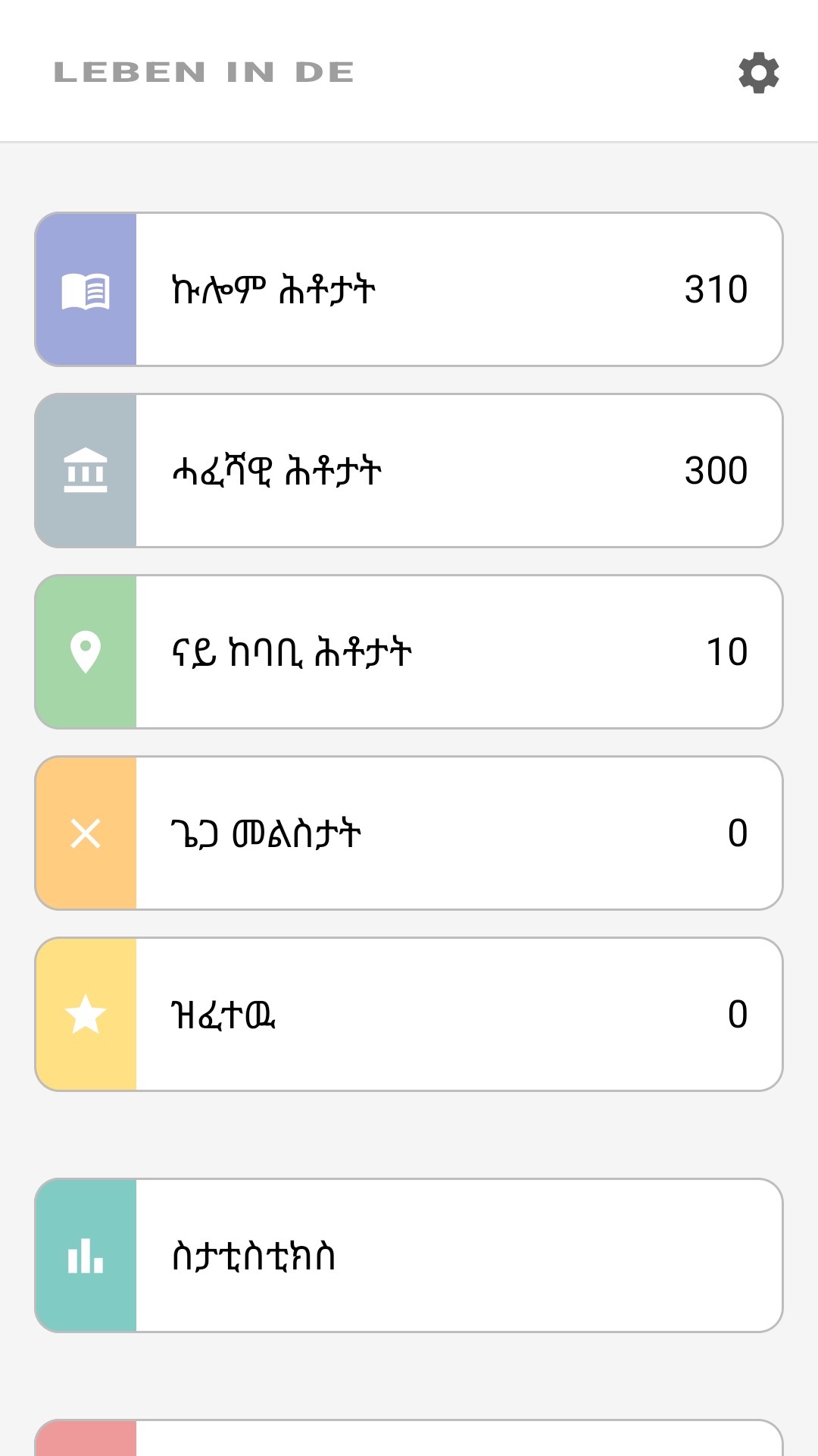 ናይ መተግበሪ መነሃሪያ ብትግርኛ፡ ኩሎም ሕቶታት፡ ዞባዊ ሕቶታት፡ ተፈተውቲ፡ ስታቲስቲክስ